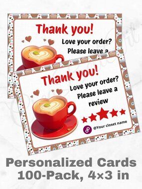 100 Personalized Coffe Thank You Cards Small Business, 4×3 in